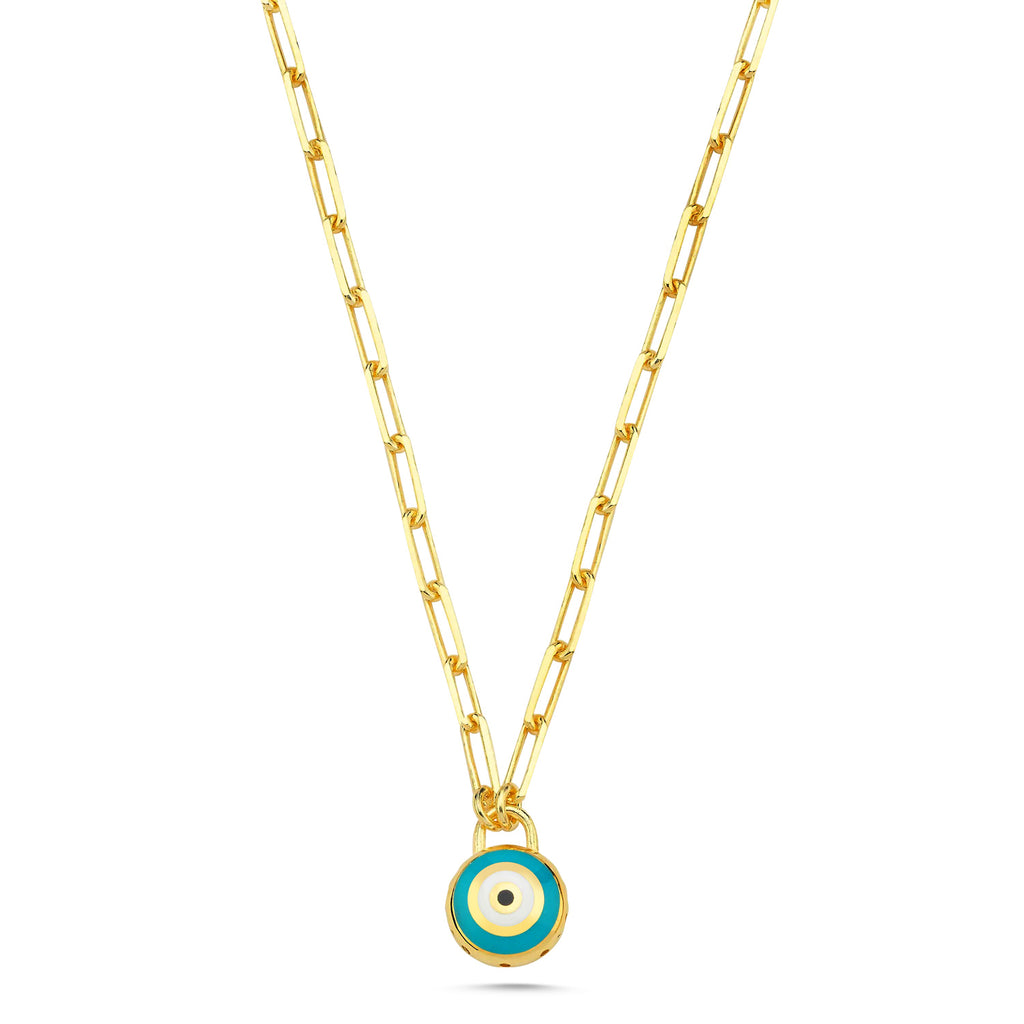 Trendy Turquoise Enamel Evileye Necklace  925 Crt Sterling Silver Gold Plated Handcraft Wholesale Turkish Jewelry