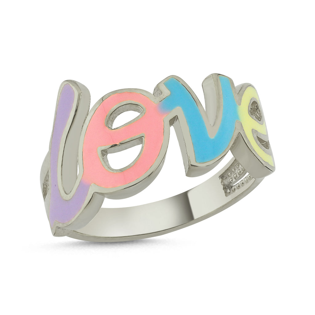 Trendy Colorful Enamel LOVE Ring  925 Crt Sterling Silver Gold Plated Handcraft Wholesale Turkish Jewelry