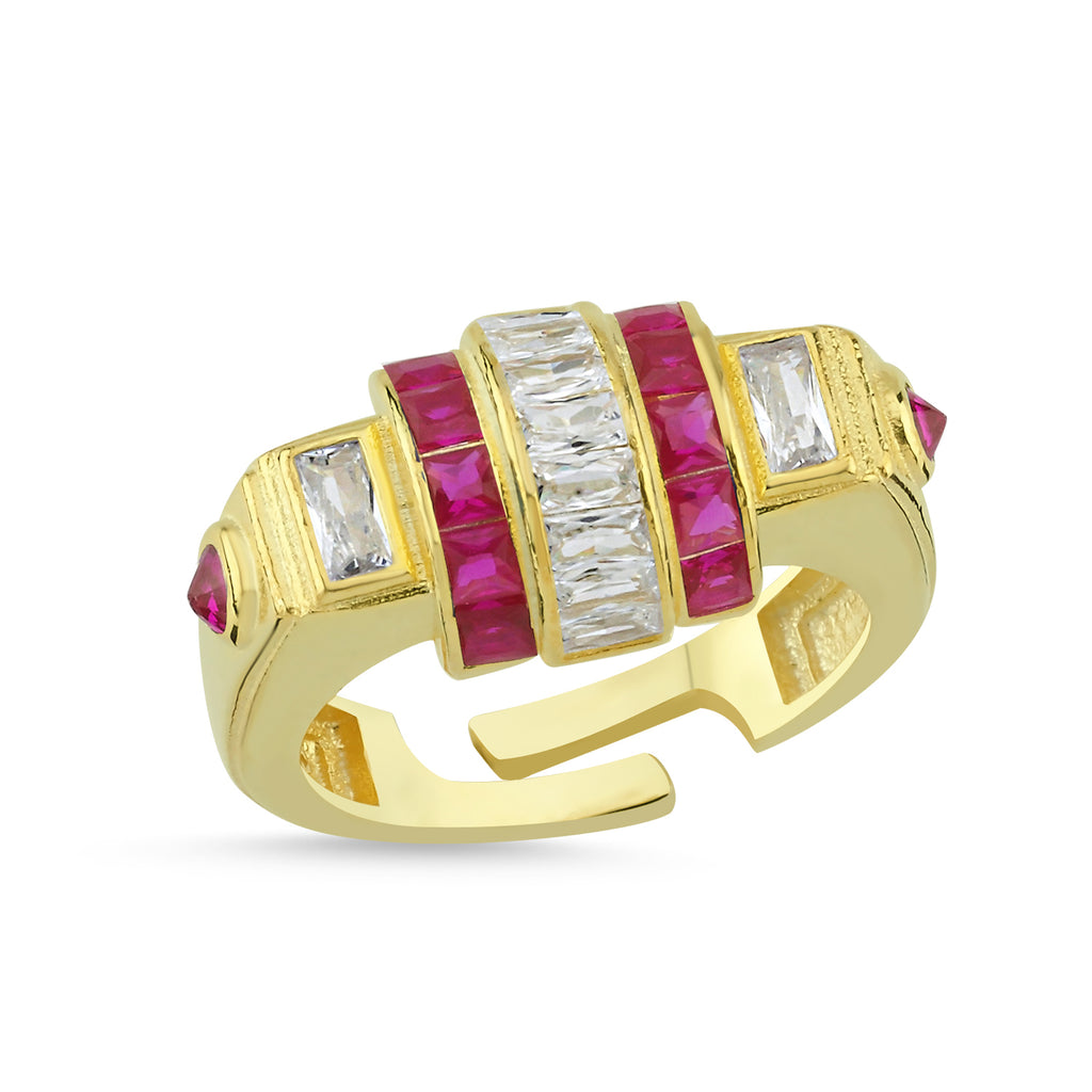 Trendy Zirconia  Adjustable Ring 925 Crt Sterling Silver Gold Plated Wholesale Turkish Jewelry