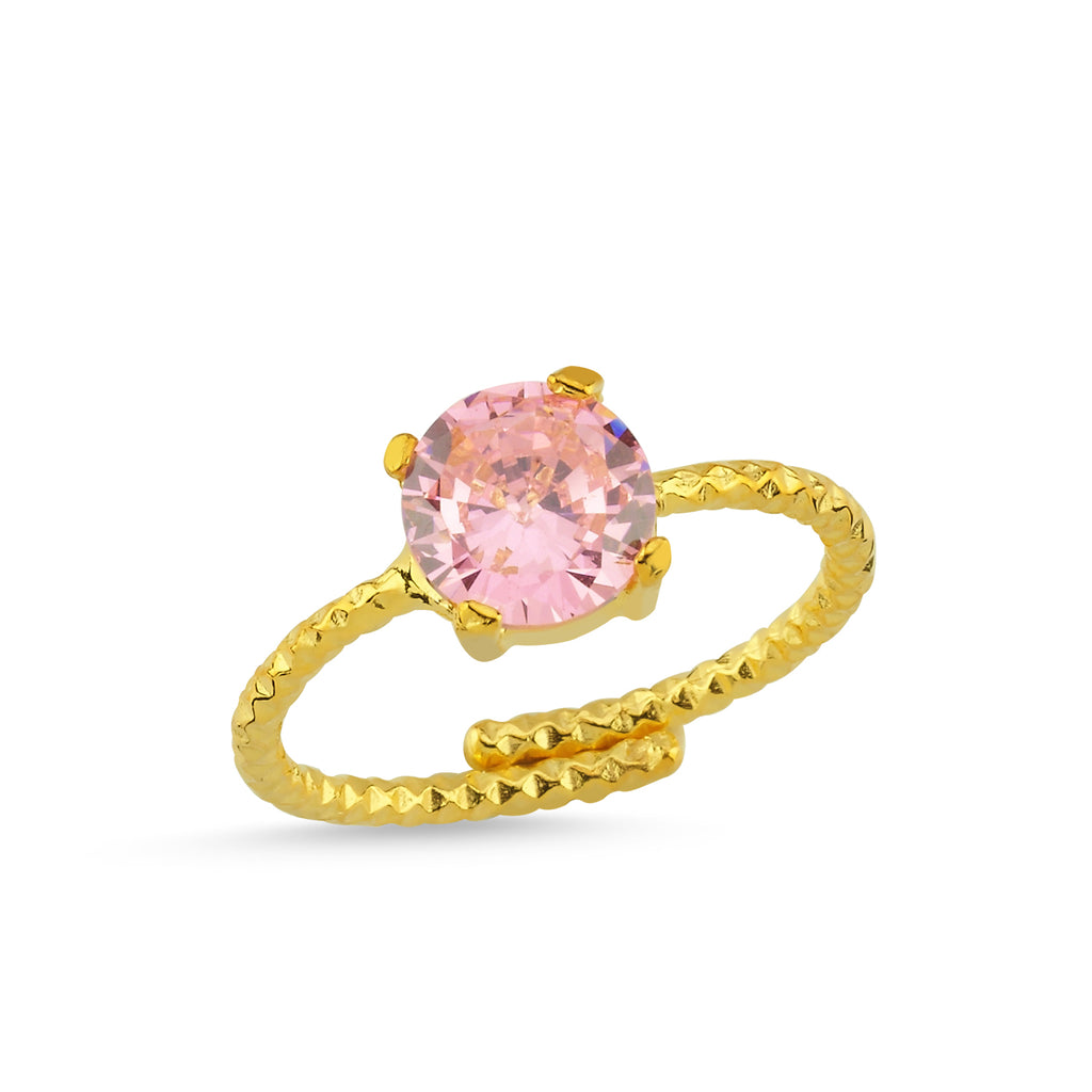 Trendy Pink Zirconia  Adjustable Ring 925 Crt Sterling Silver Gold Plated Wholesale Turkish Jewelry