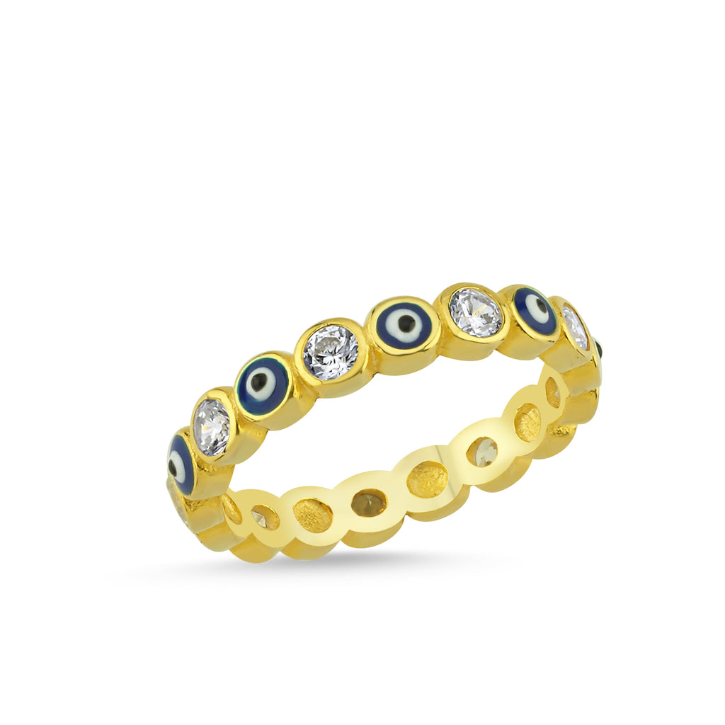 Cubic Zirconia Evileye Ring 925 Crt Sterling Silver Gold Plated Wholesale Turkish Jewelry