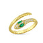 Green Zirconia  Adjustable Snake Ring 925 Crt Sterling Silver Gold Plated Wholesale Turkish Jewelry