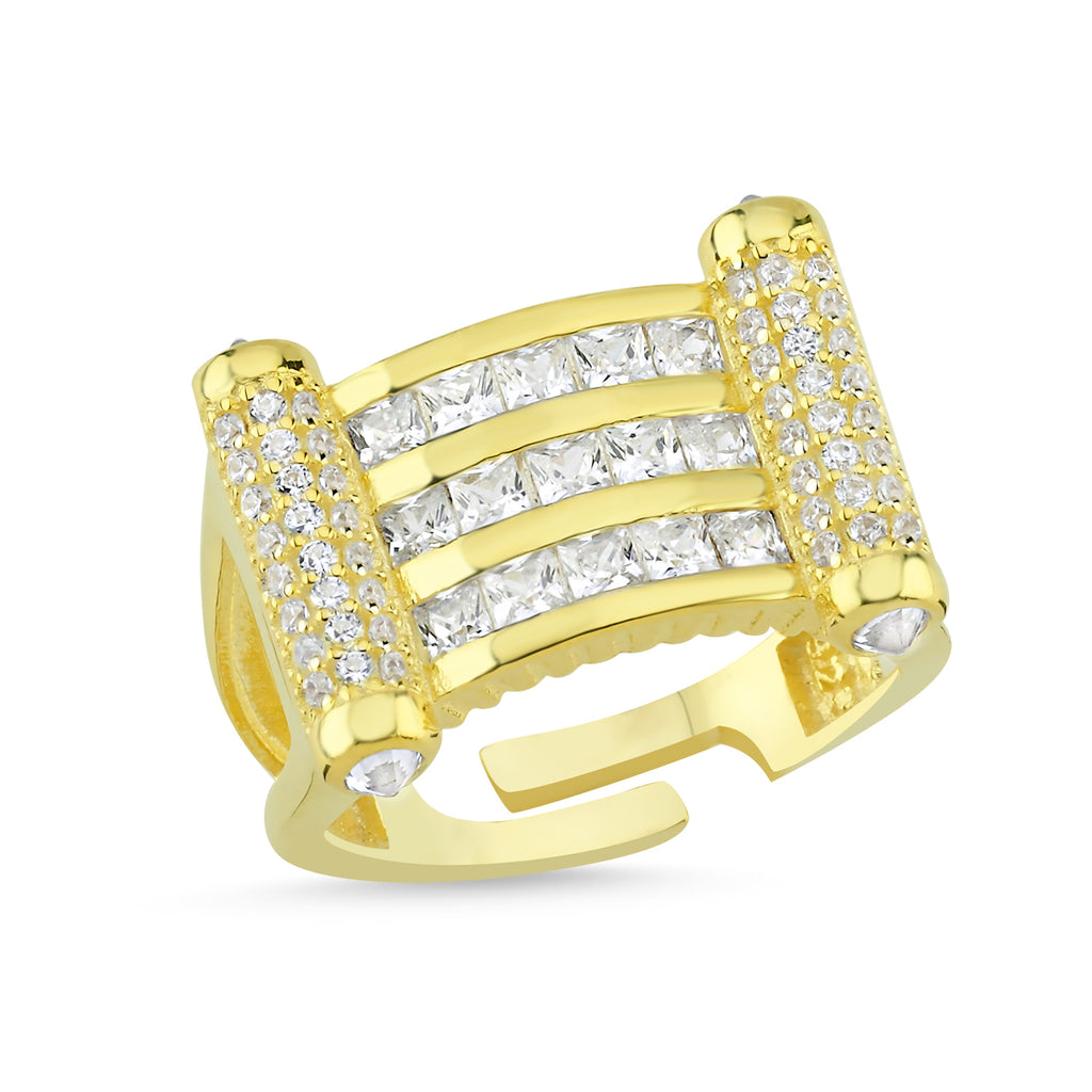 Trendy Zirconia  Adjustable Ring 925 Crt Sterling Silver Gold Plated Wholesale Turkish Jewelry ürününün kopyası