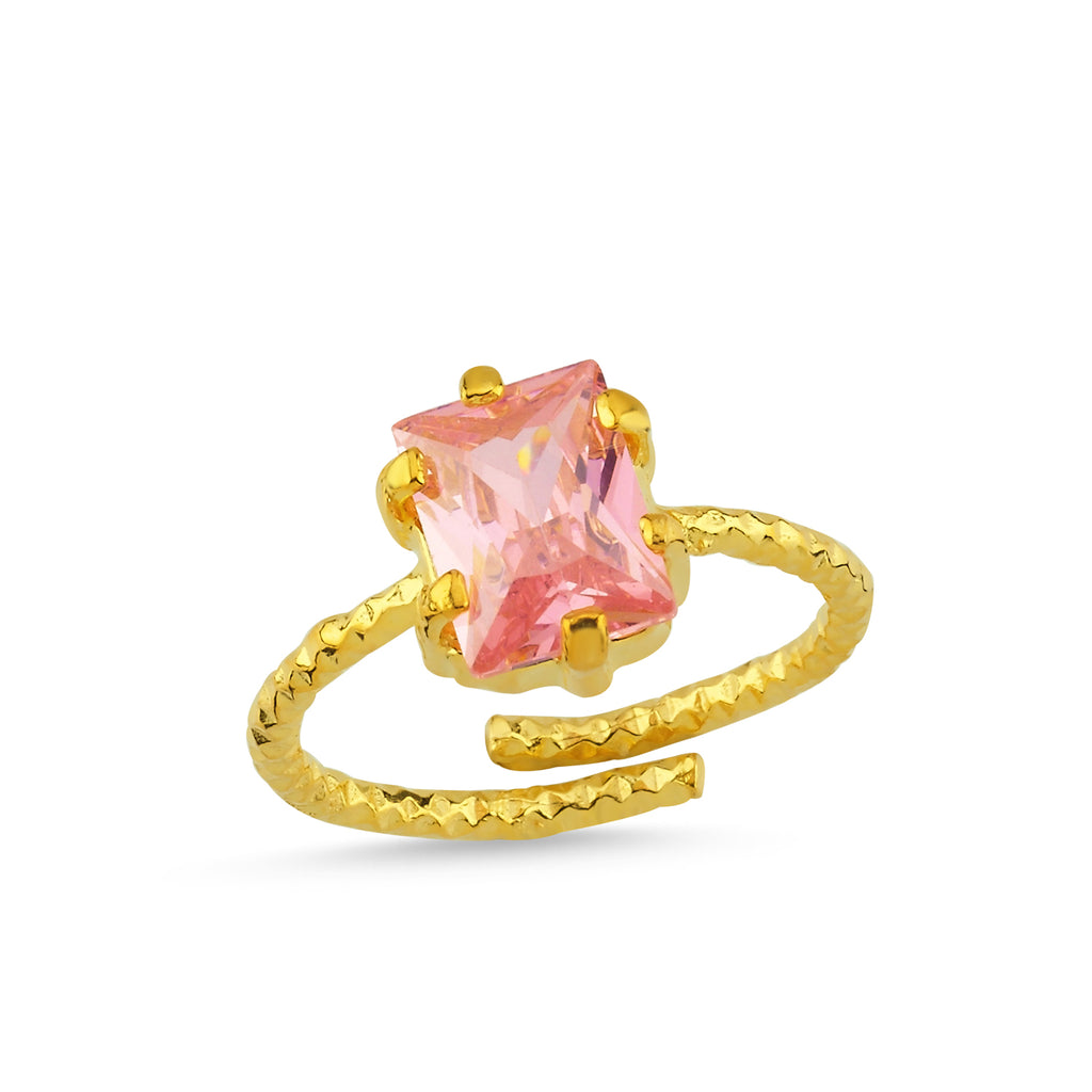 Trendy Pink Stone Ring 925 Crt Sterling Silver Gold Plated Wholesale Turkish Jewelry