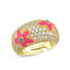 Trendy Zirconia Pink Enamel Flower Ring 925 Crt Sterling Silver Gold Plated Wholesale Turkish Jewelry