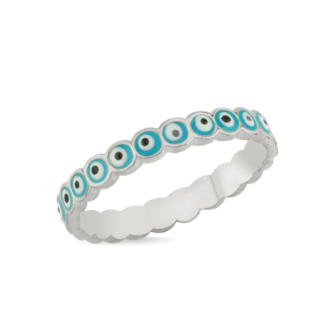Trendy Turquoise Enamel Evileye Ring 925 Crt Sterling Silver Gold Plated Wholesale Turkish Jewelry