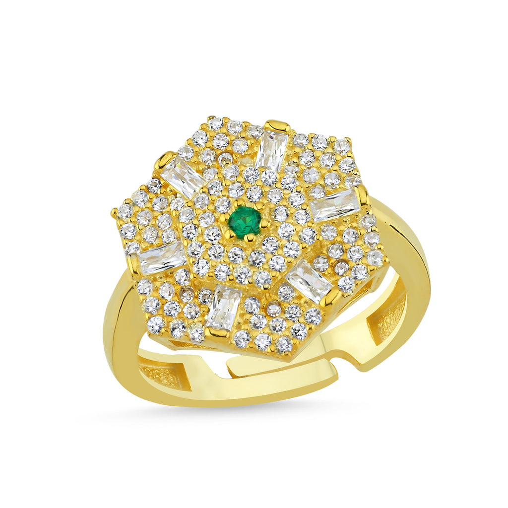 Trendy Zirconia  Adjustable Ring 925 Crt Sterling Silver Gold Plated Wholesale Turkish Jewelr