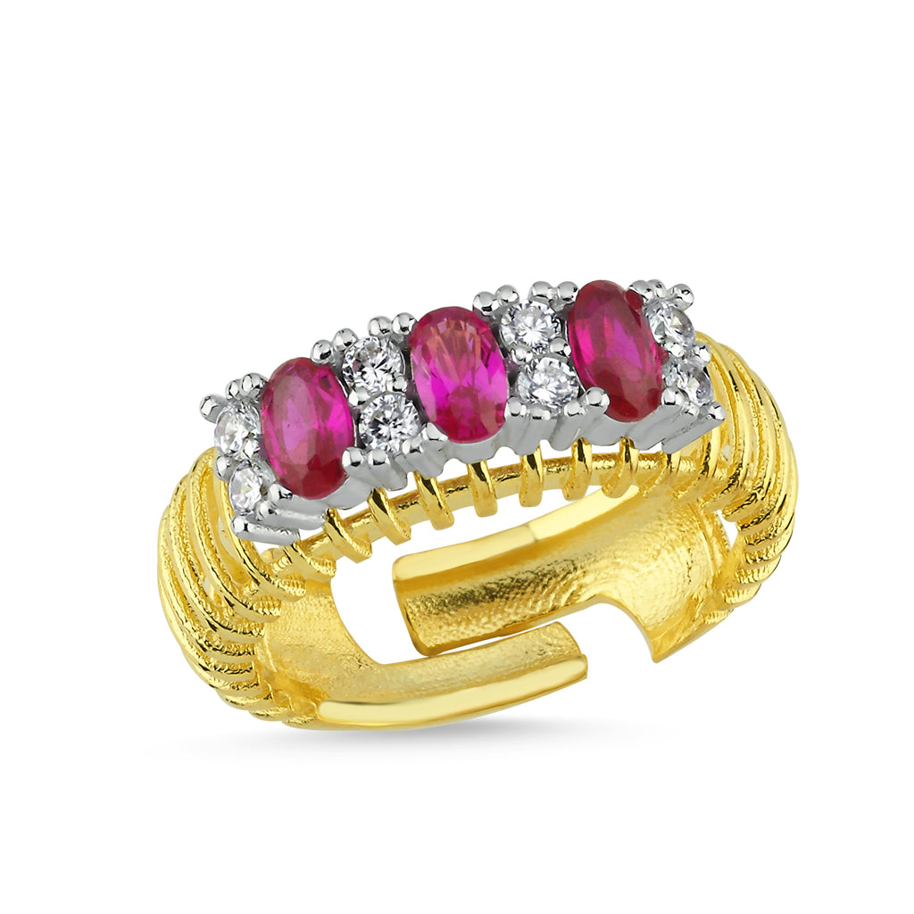 Trendy Oval Ruby Stone  Adjustable Ring 925 Crt Sterling Silver Gold Plated Wholesale Turkish Jewelry