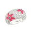 Trendy Zirconia Pink Enamel Flower Ring 925 Crt Sterling Silver Gold Plated Wholesale Turkish Jewelry