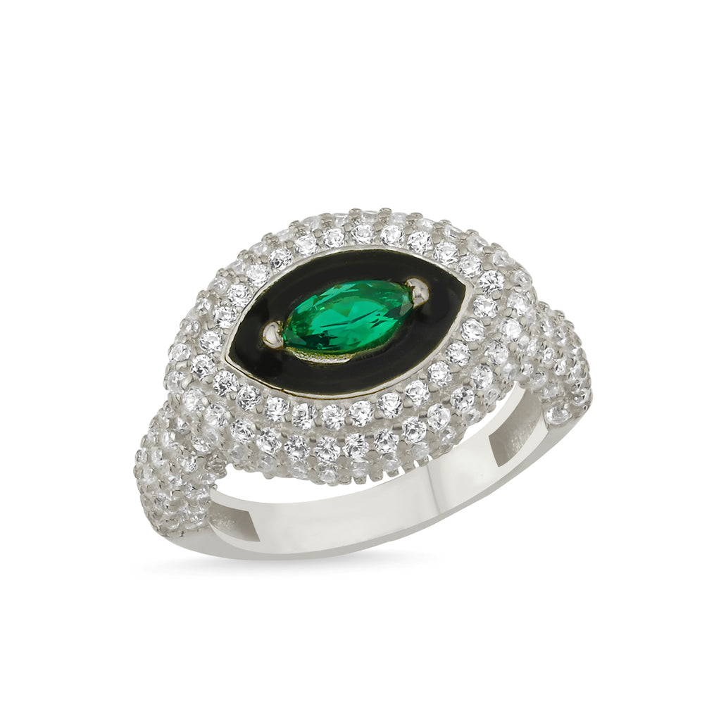 Trendy Green Marquise Zirconia Ring 925 Crt Sterling Silver Gold Plated Wholesale Turkish Jewelry