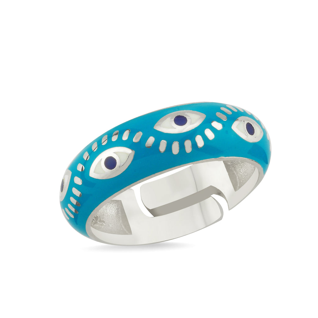 Turquoise Enamel Evileye Ring 925 Crt Sterling Silver Gold Plated Wholesale Turkish Jewelry
