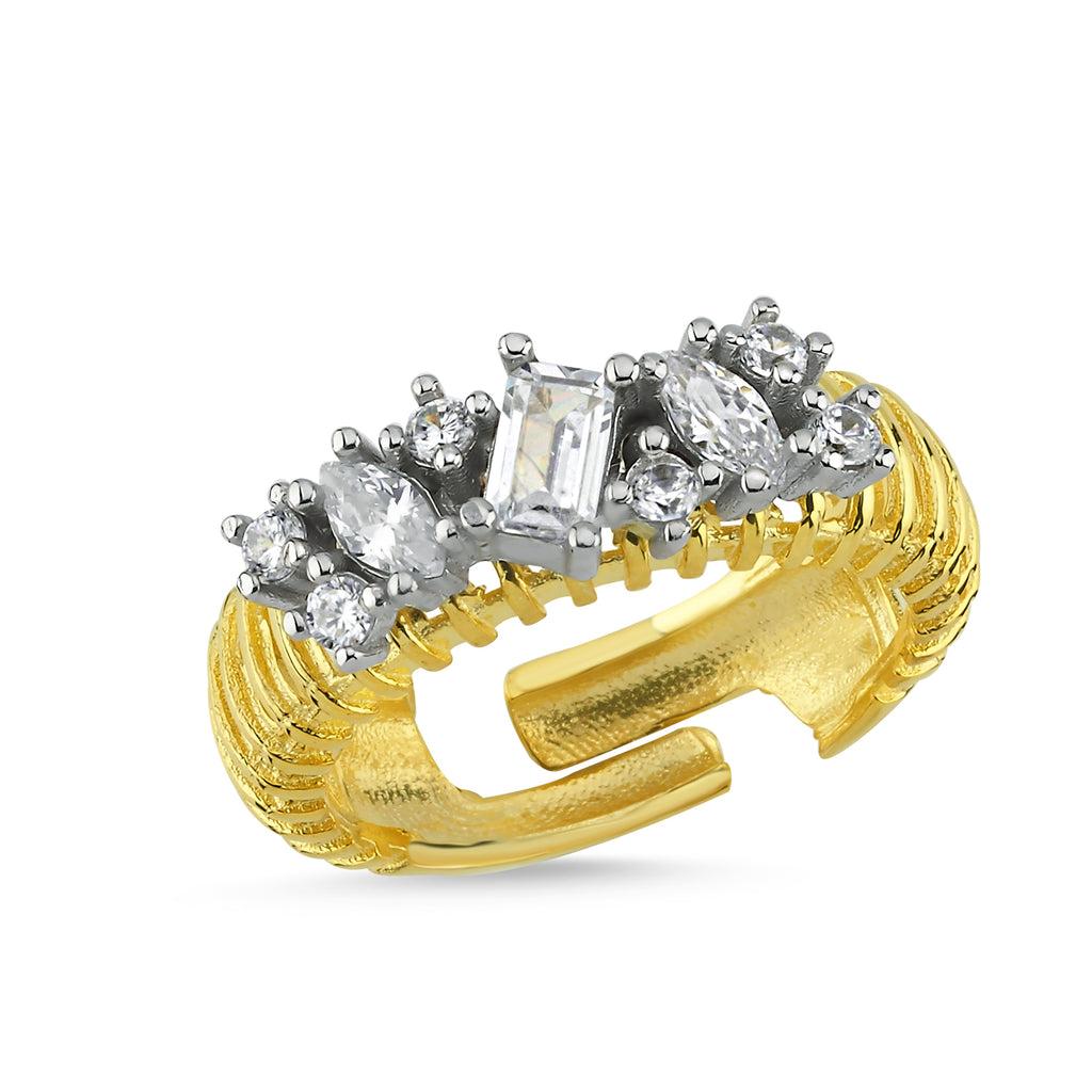 Trendy Zirconia  Adjustable Ring 925 Crt Sterling Silver Gold Plated Wholesale Turkish Jewelry