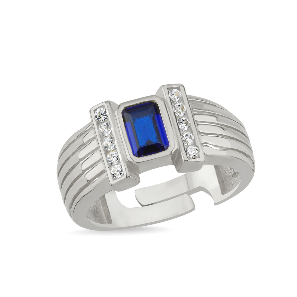 Blue Octagon Stone Adjustable Ring 925 Crt Sterling Silver Gold Plated Wholesale Turkish Jewelry