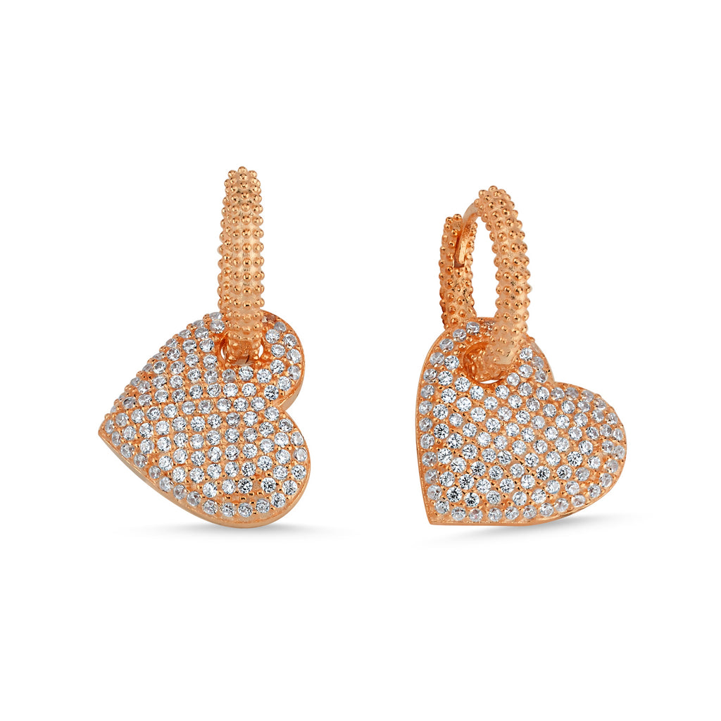 Trendy Cubic Zirconia Heart Hoop Earring 925 Crt Sterling Silver Gold Plated Handcraft Wholesale Turkish Jewelry