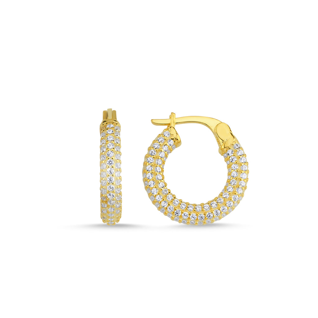 Trendy Pave Hoop Stud Earring 925 Crt Sterling Silver Gold Plated Handcraft Wholesale Turkish Jewelry