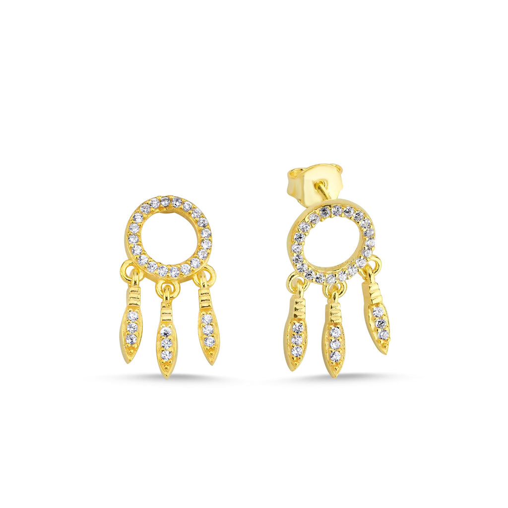Trendy Marquise Cut Stone  Stud Earring 925 Crt Sterling Silver Gold Plated Handcraft Wholesale Turkish Jewelry