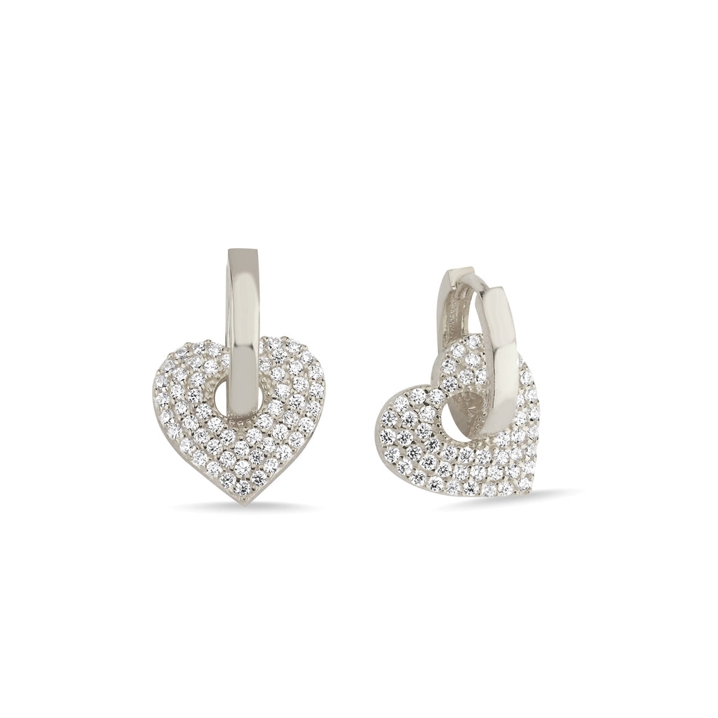 Trendy Cubic Stone Heart Hoop Earring 925 Crt Sterling Silver Gold Plated Handcraft Wholesale Turkish Jewelry