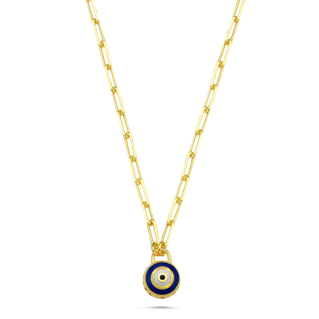 Trendy Blue Enamel Evileye Necklace  925 Crt Sterling Silver Gold Plated Handcraft Wholesale Turkish Jewelry