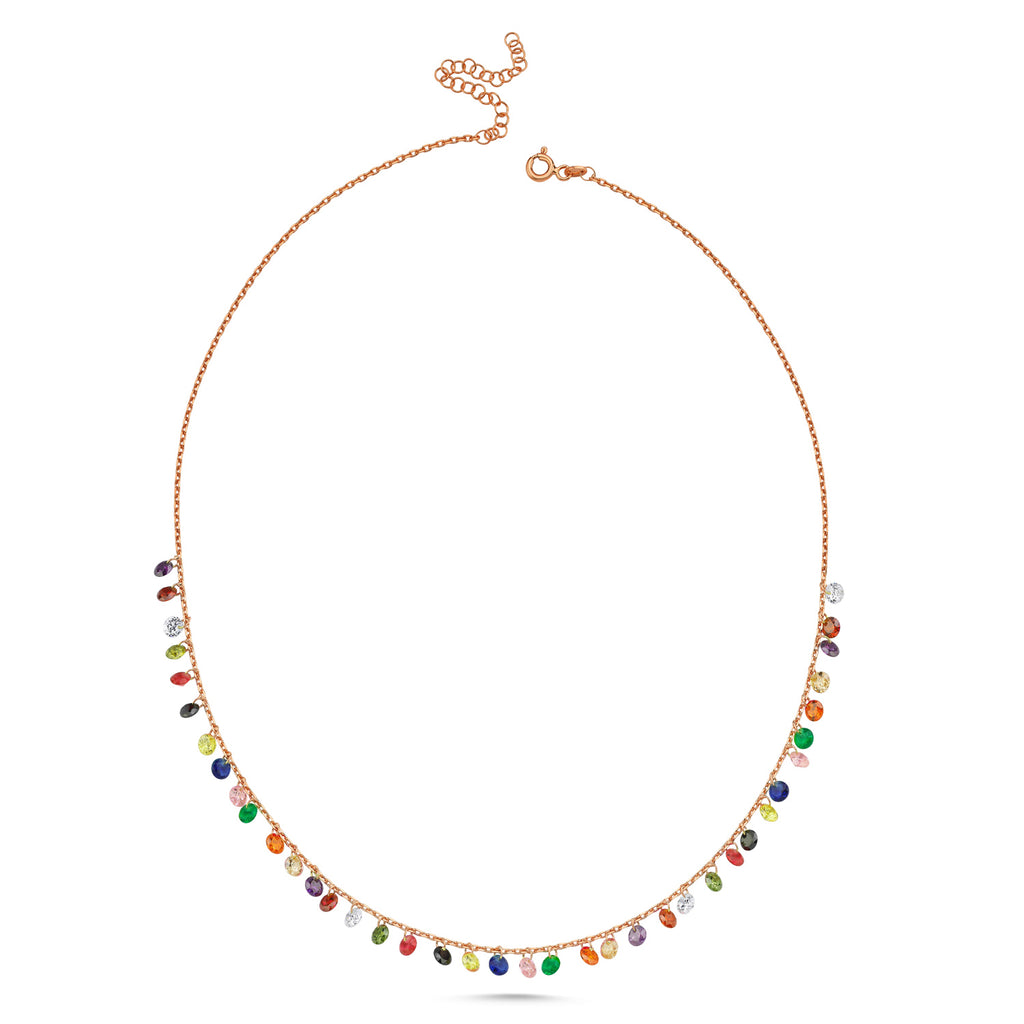 Trendy Colorful Round Stones Necklace  925 Crt Sterling Silver Gold Plated Handcraft Wholesale Turkish Jewelry