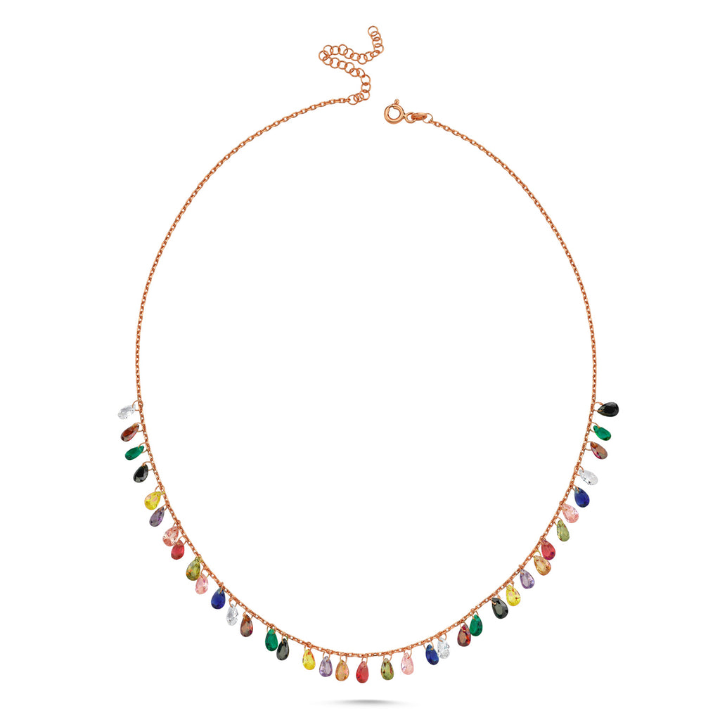 Trendy Colorful Drop Stones Necklace  925 Crt Sterling Silver Gold Plated Handcraft Wholesale Turkish Jewelry