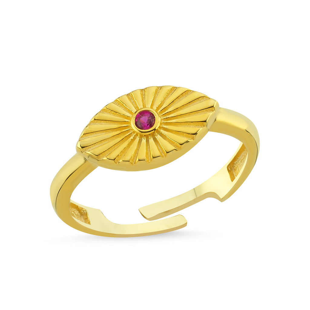 Trendy Red Stone Adjustable Eye Ring 925 Crt Sterling Silver Gold Plated Wholesale Turkish Jewelry