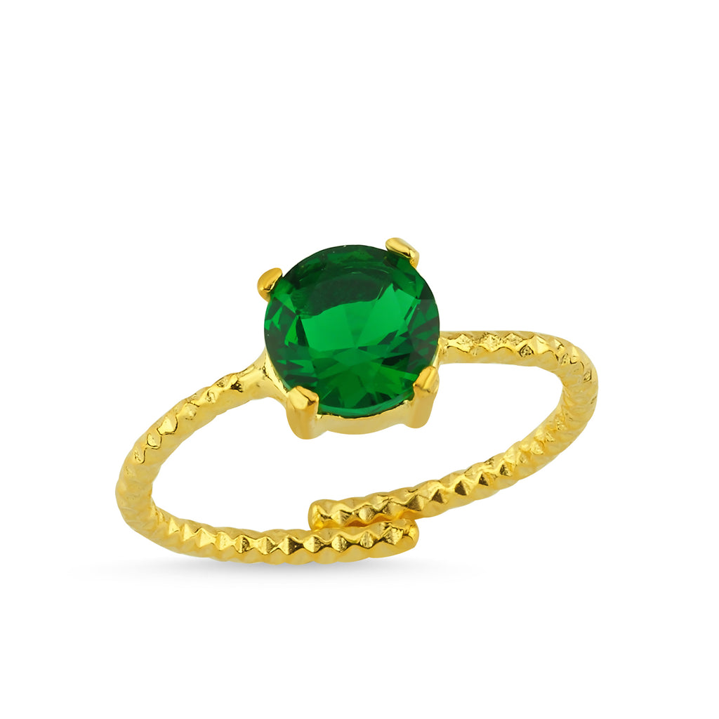 Trendy Green Oval Stone Adjustable Ring 925 Crt Sterling Silver Gold Plated Wholesale Turkish Jewelry