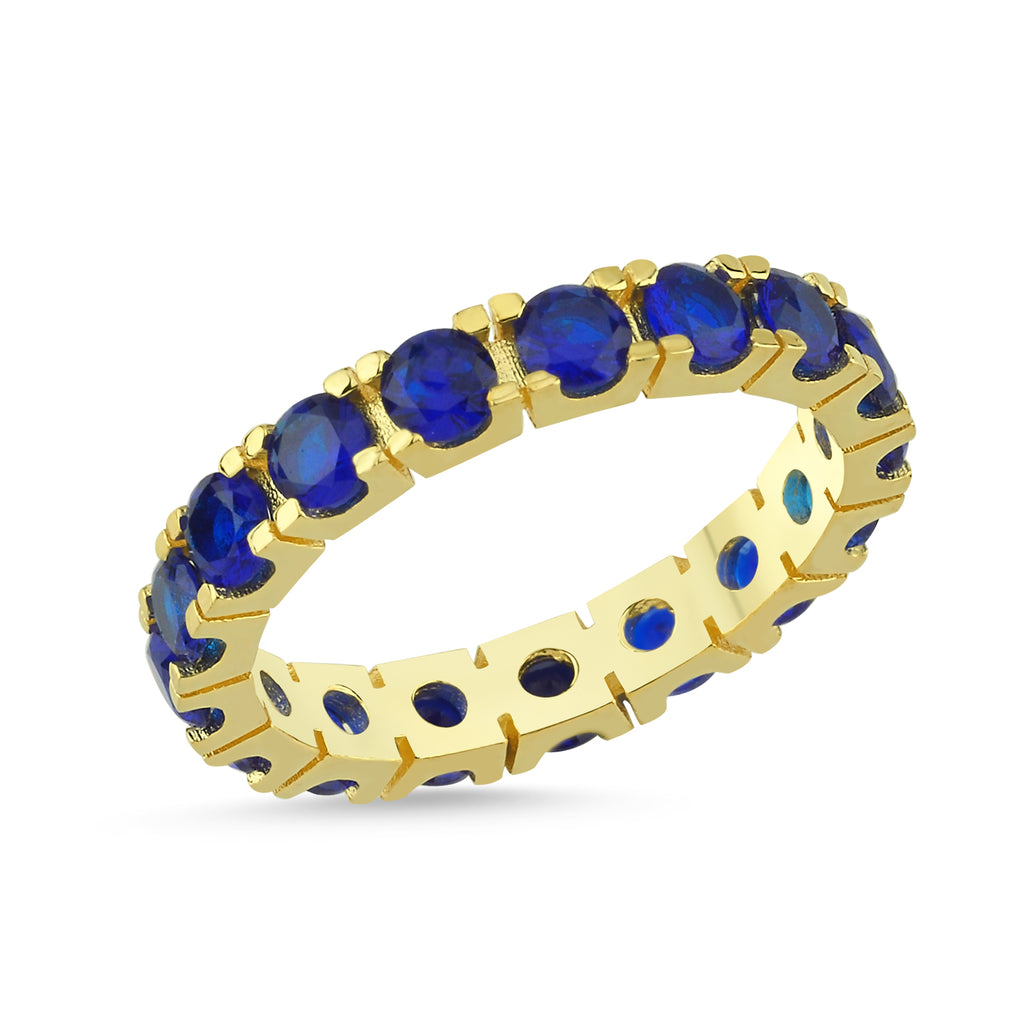 Trendy Blue Stone Pave Ring 925 Crt Sterling Silver Gold Plated Wholesale Turkish Jewelry