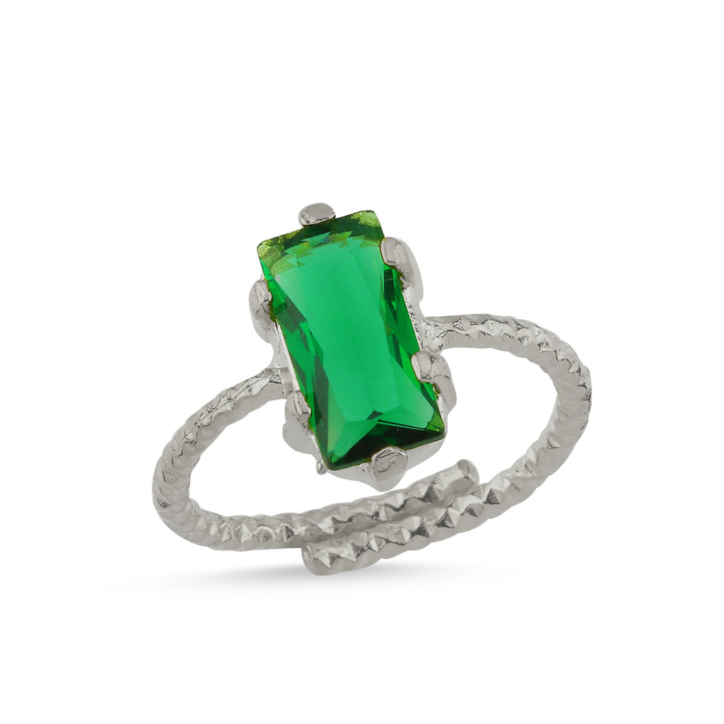 Trendy Green Stone Adjustable Ring 925 Crt Sterling Silver Gold Plated Wholesale Turkish Jewelry