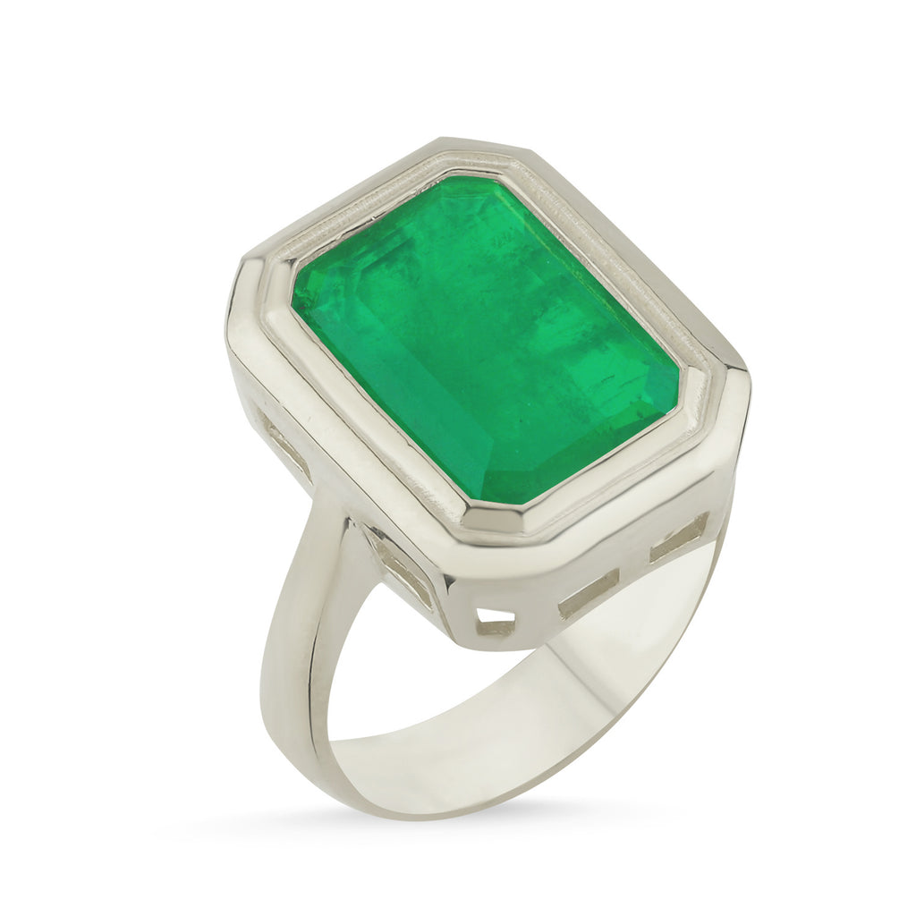 Trendy Green Octagon Stone Ring 925 Crt Sterling Silver Gold Plated Wholesale Turkish Jewelry