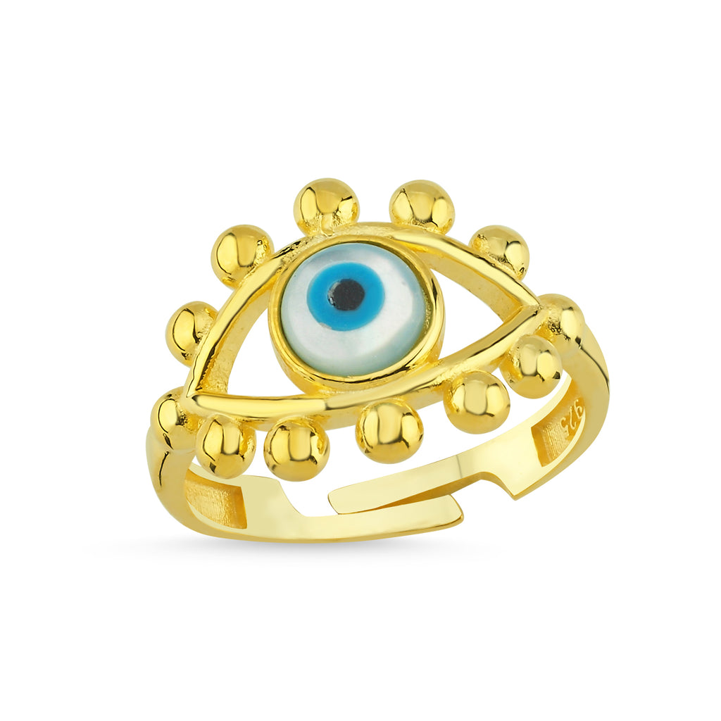 Trendy Evileye Ring 925 Crt Sterling Silver Gold Plated Wholesale Turkish Jewelry