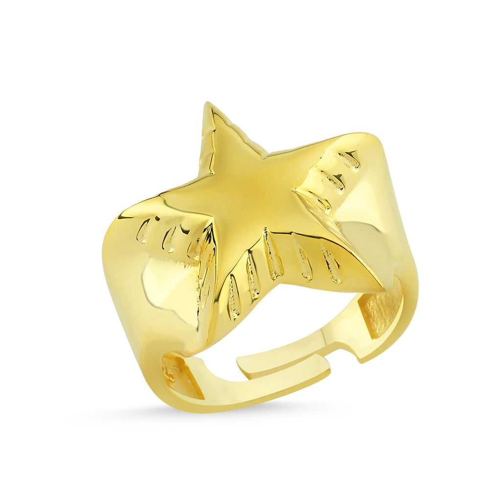 Trendy Adjustable Star Ring 925 Crt Sterling Silver Gold Plated Wholesale Turkish Jewelry