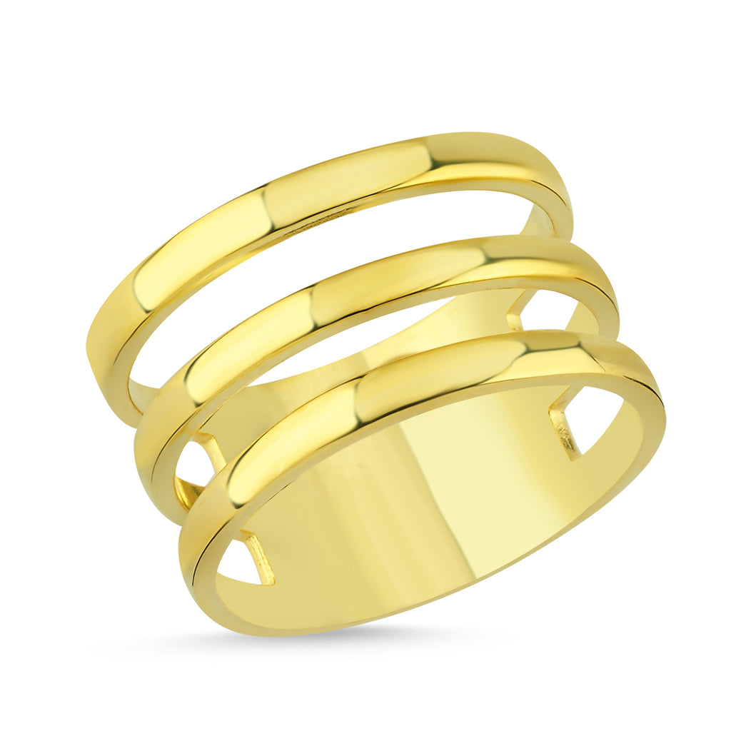 Trendy Three Blok Ring 925 Crt Sterling Silver Gold Plated Wholesale Turkish Jewelry