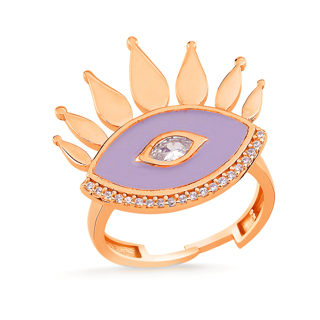 Trendy Purple Enamel Eye Lash Cubic Stone Adjustable Ring 925 Crt Sterling Silver Gold Plated Wholesale Turkish Jewelry