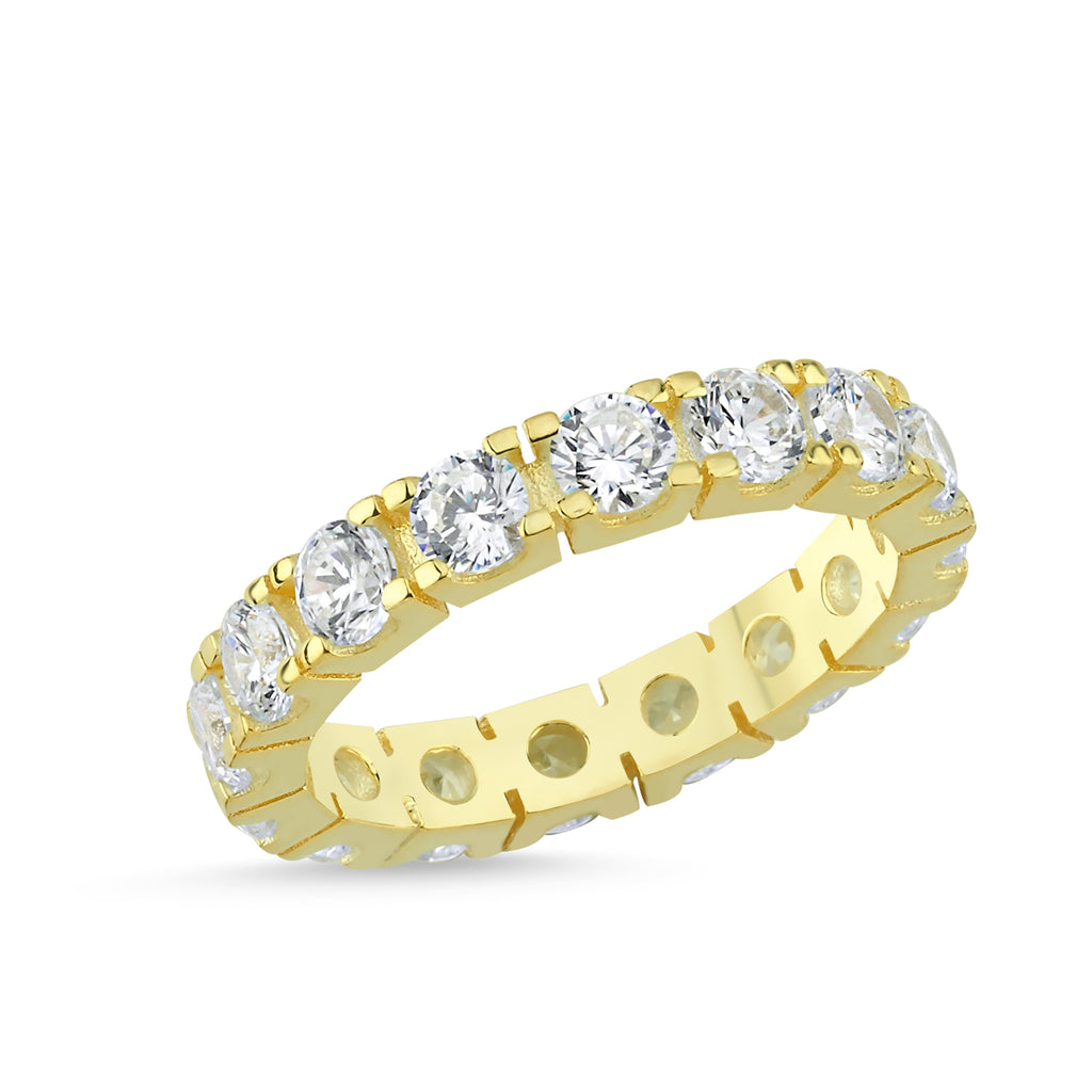 Trendy Cubic Stone Pave Ring 925 Crt Sterling Silver Gold Plated Wholesale Turkish Jewelry