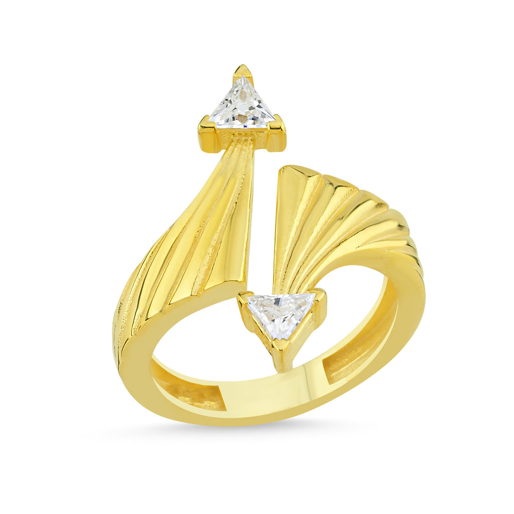 Trendy Triangel Stone Adjustable Ring 925 Crt Sterling Silver Gold Plated Wholesale Turkish Jewelry