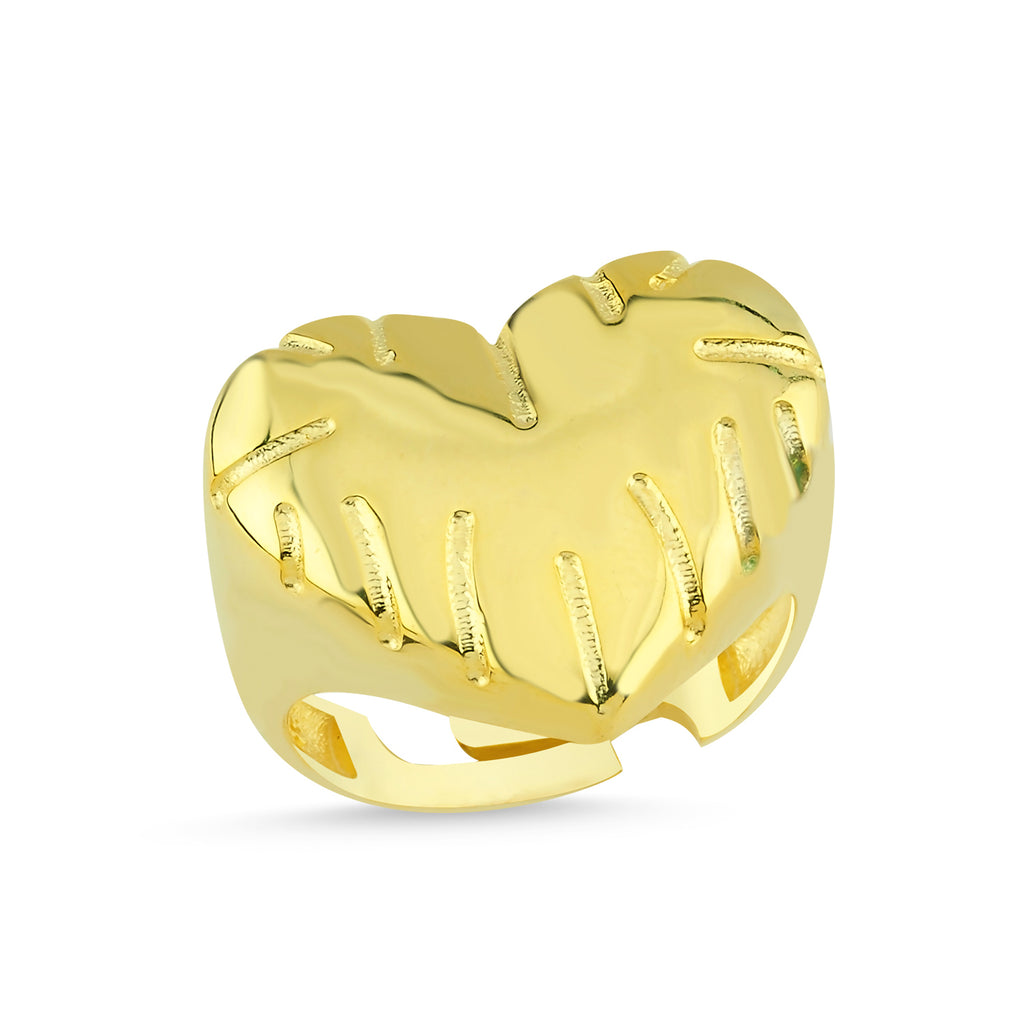 Trendy Heart Adjustable Ring 925 Crt Sterling Silver Gold Plated Wholesale Turkish Jewelry