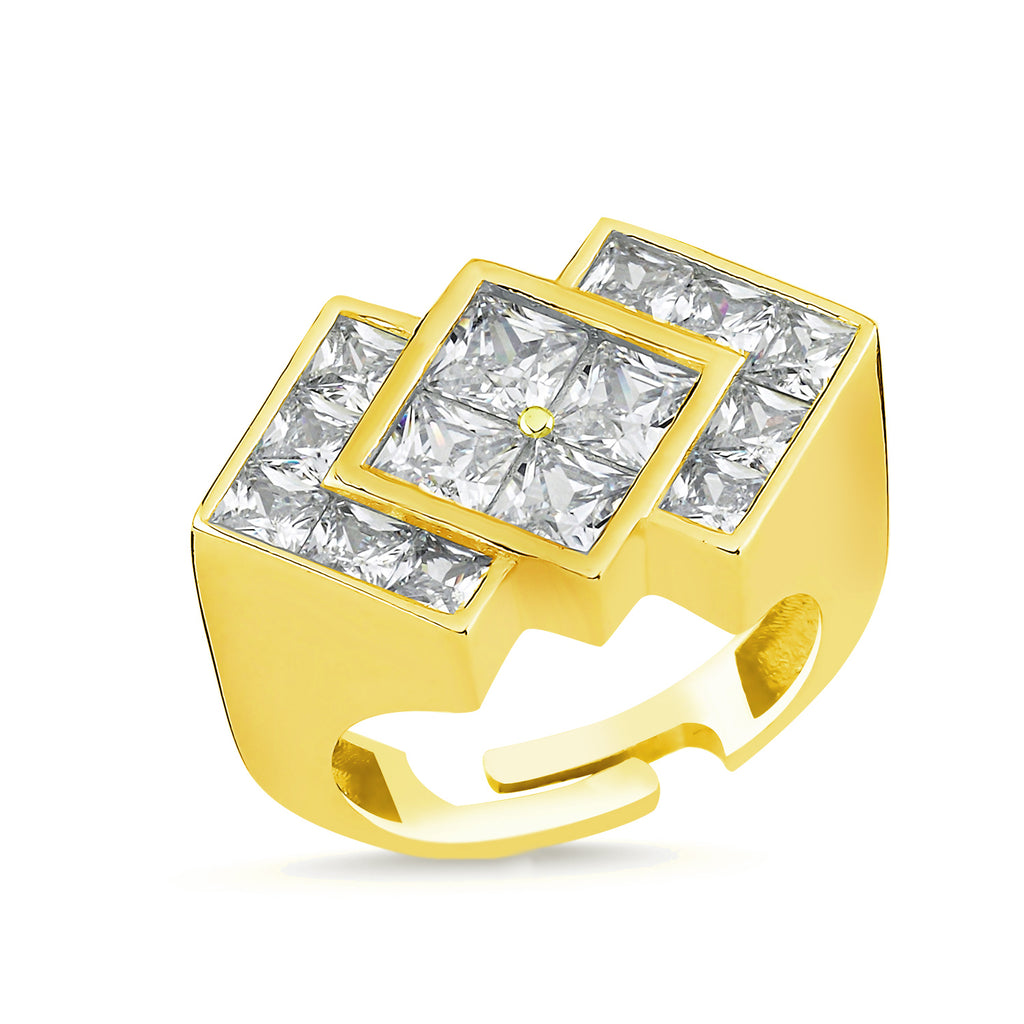 Trendy Cubic Stone Adjustable Ring 925 Crt Sterling Silver Gold Plated Wholesale Turkish Jewelry