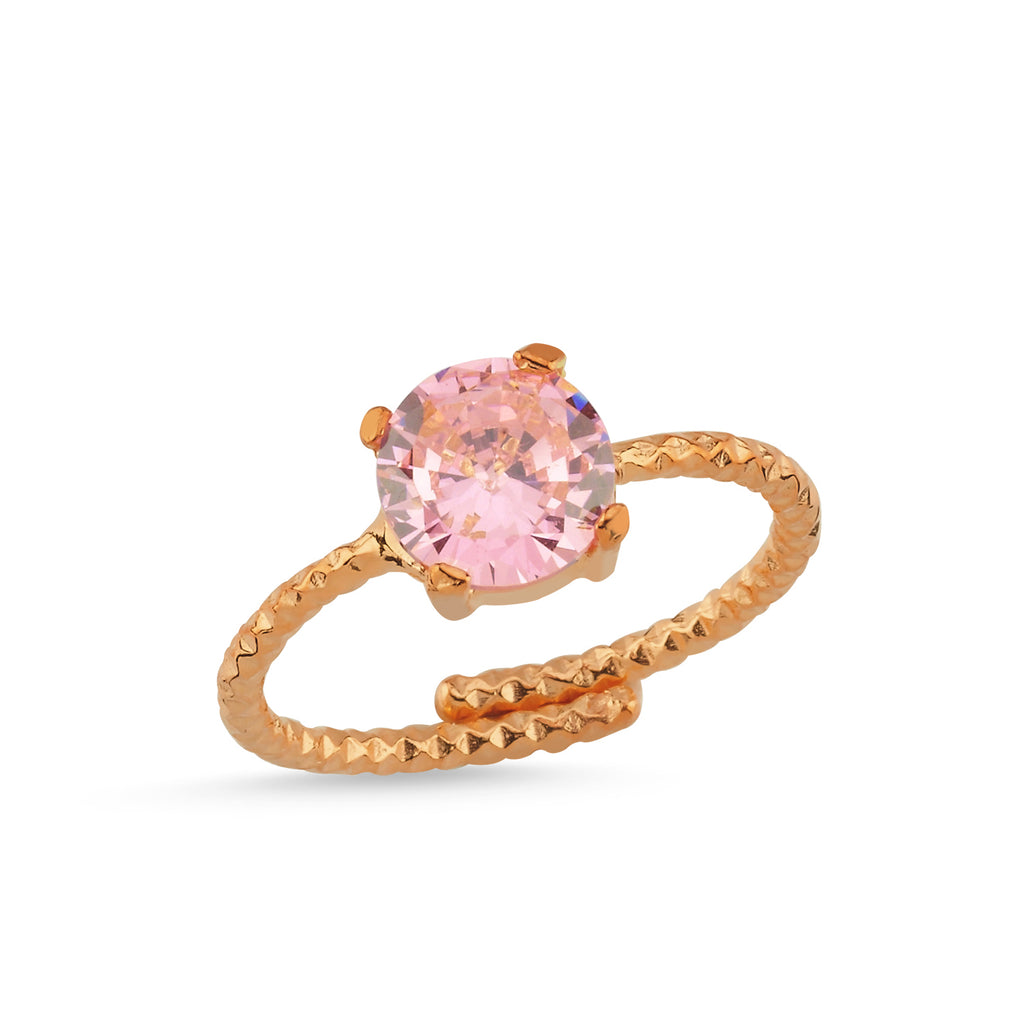 Trendy Pink Zirconia  Adjustable Ring 925 Crt Sterling Silver Gold Plated Wholesale Turkish Jewelry