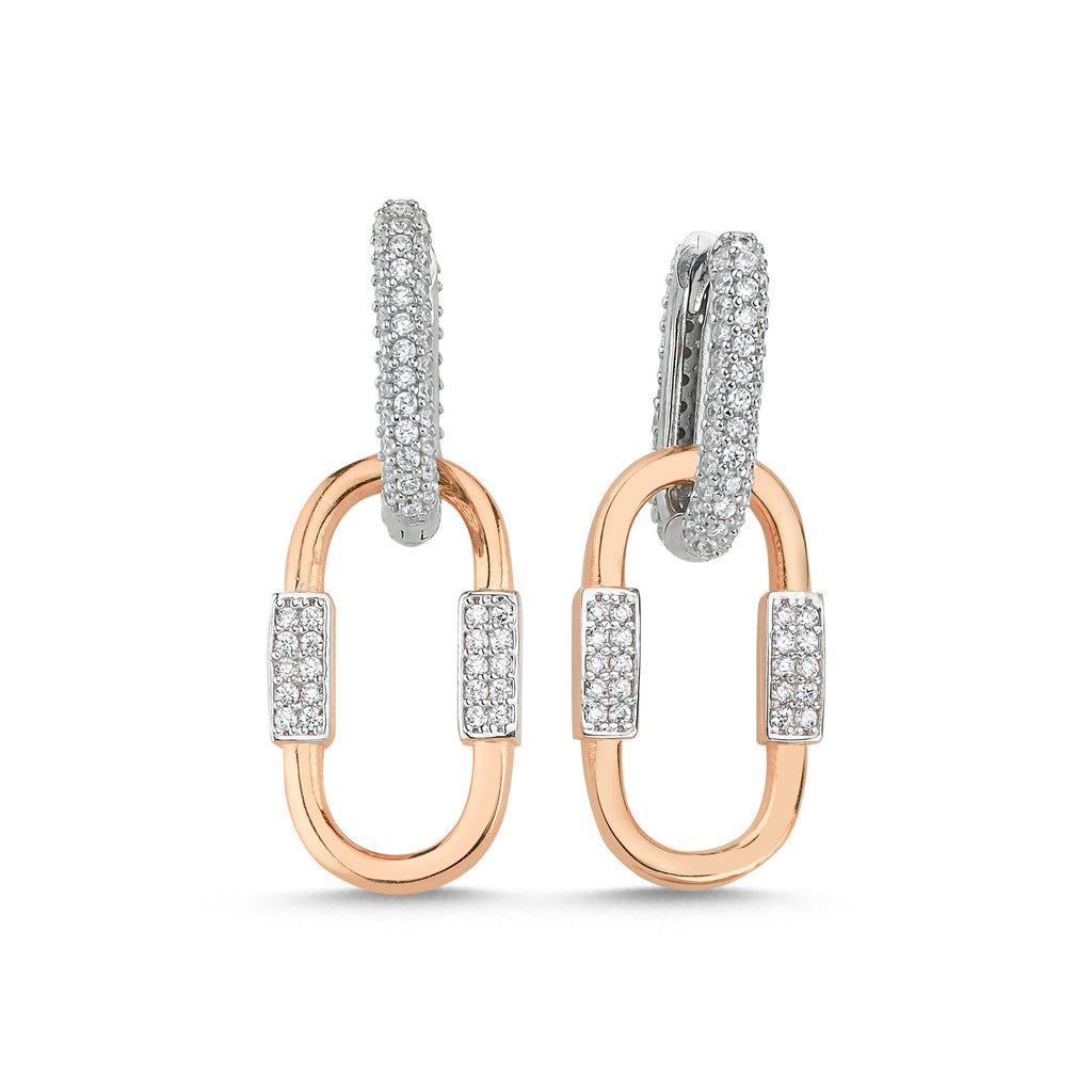 Trendy Zirconia Link Earring 925 Crt Sterling Silver Gold Plated Wholesale Turkish Jewelry