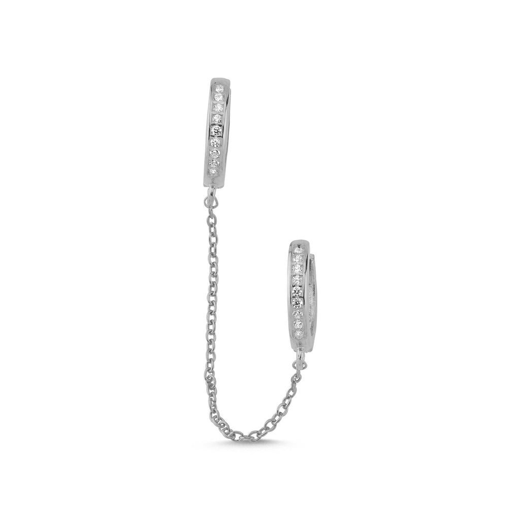 Trendy Zirconia Double Hoop Earring 925 Crt Sterling Silver Gold Plated Wholesale Turkish Jewelry (Single)