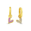 Trendy Purple Enamel Heart Hoop Earring 925 Crt Sterling Silver Gold Plated Wholesale Turkish Jewelry