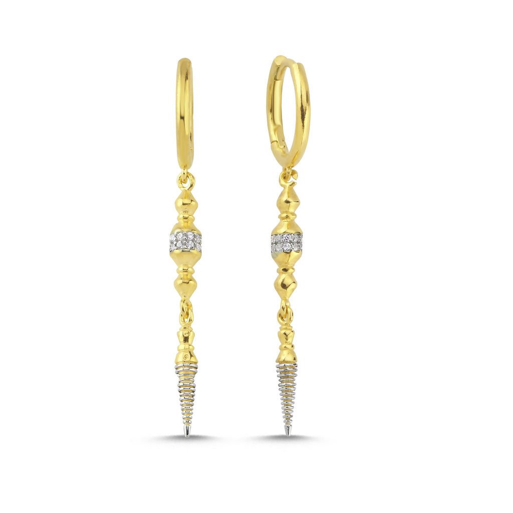 Trendy Zirconia Hanging Bullet Earring 925 Crt Sterling Silver Gold Plated Wholesale Turkish Jewelry