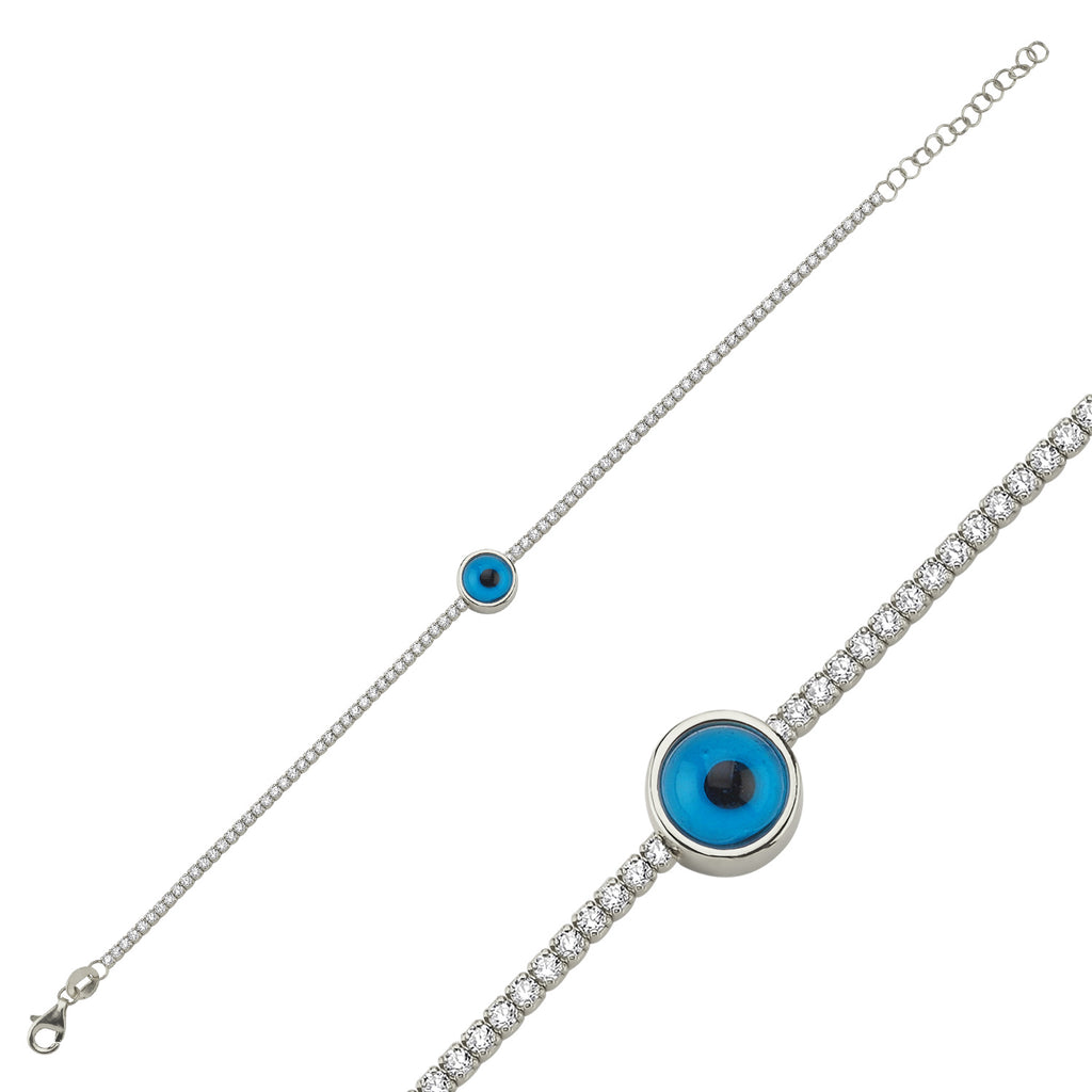 Trendy Tennis Chain Evileye Stone Bracelet 925 Crt Sterling Silver Gold Plated Handcraft Wholesale Turkish Jewelry