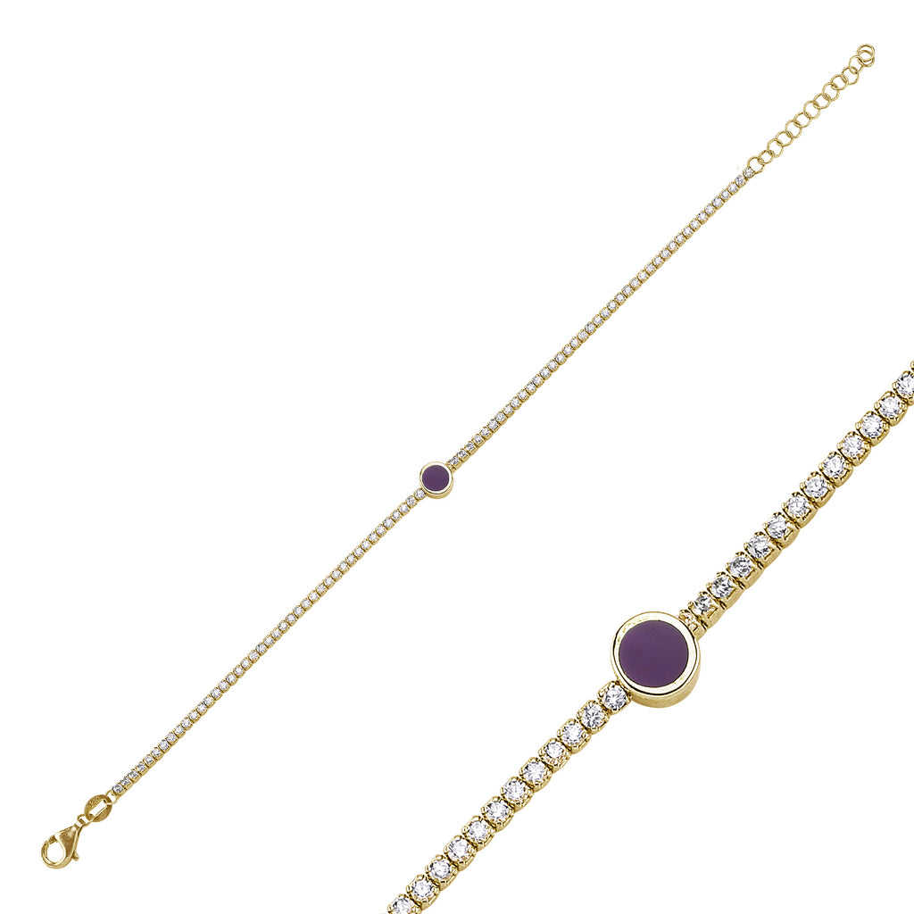 Trendy Tennis Chain Navy Blue Enamel Round Bracelet 925 Crt Sterling Silver Gold Plated Handcraft Wholesale Turkish Jewelry
