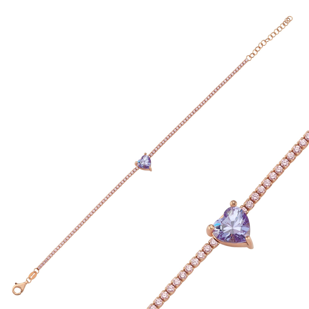 Trendy Tennis Chain Heart Cut Zirconia Bracelet  925 Crt Sterling Silver Gold Plated Handcraft Wholesale Turkish Jewelry