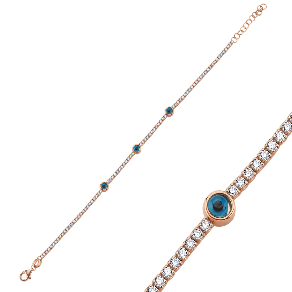 Trendy Tennis Chain Evileye Bracelet 925 Crt Sterling Silver Gold Plated Handcraft Wholesale Turkish Jewelry