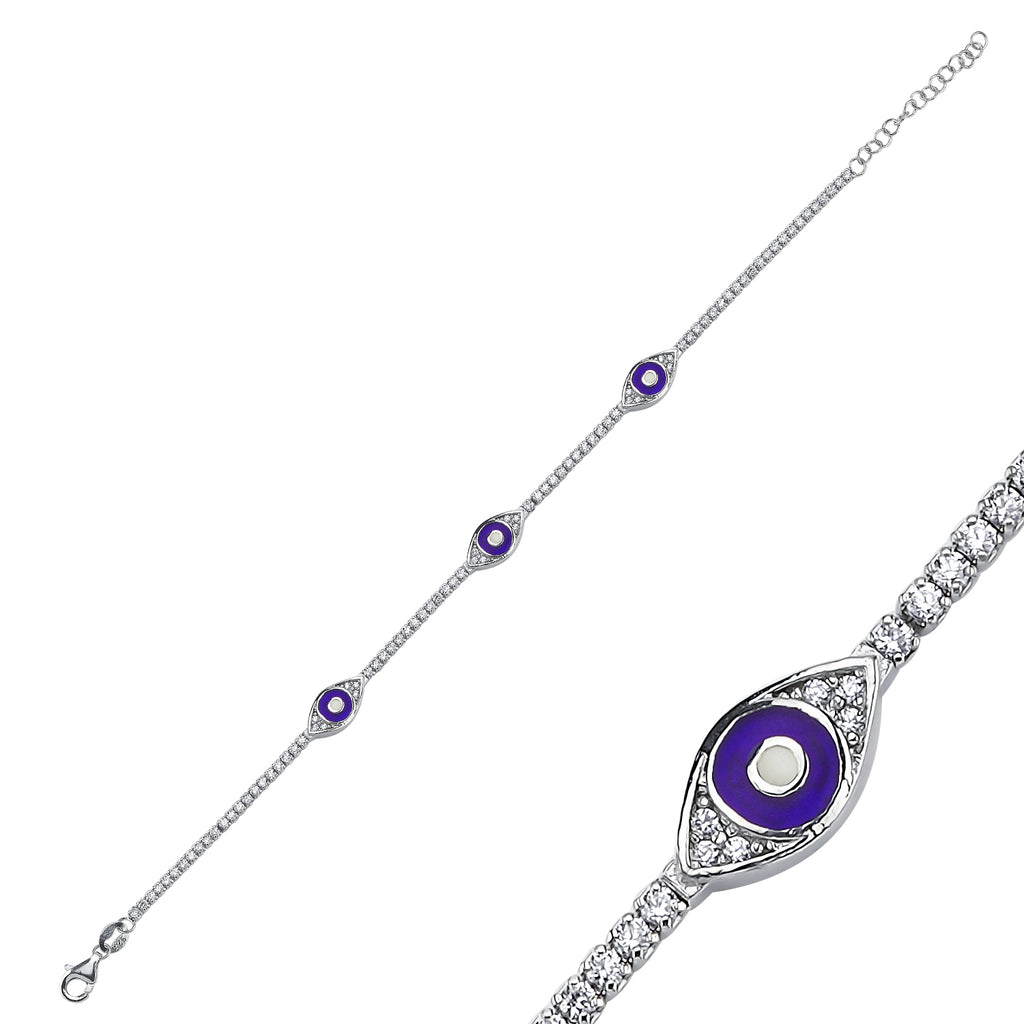 Trendy Tennis Chain Eye Bracelet  925 Crt Sterling Silver Gold Plated Handcraft Wholesale Turkish Jewelry
