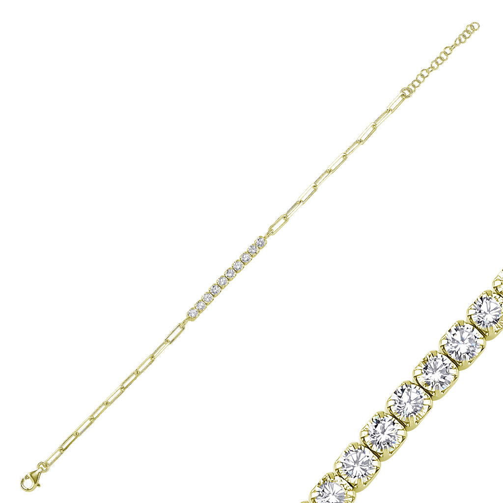 Trendy Pave Bar Bracelet 925 Crt Sterling Silver Gold Plated Handcraft Wholesale Turkish Jewelry