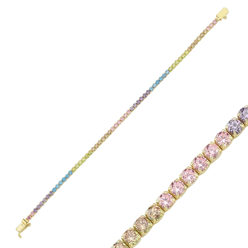 Trendy Colorful Tennis Chain Bracelet  925 Crt Sterling Silver Gold Plated Handcraft Wholesale Turkish Jewelry