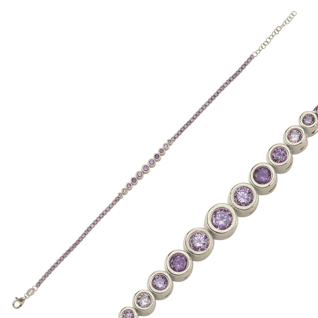 Trendy Purple Tennis Chain Round Zirconia Layer Bracelet  925 Crt Sterling Silver Gold Plated Handcraft Wholesale Turkish Jewelr